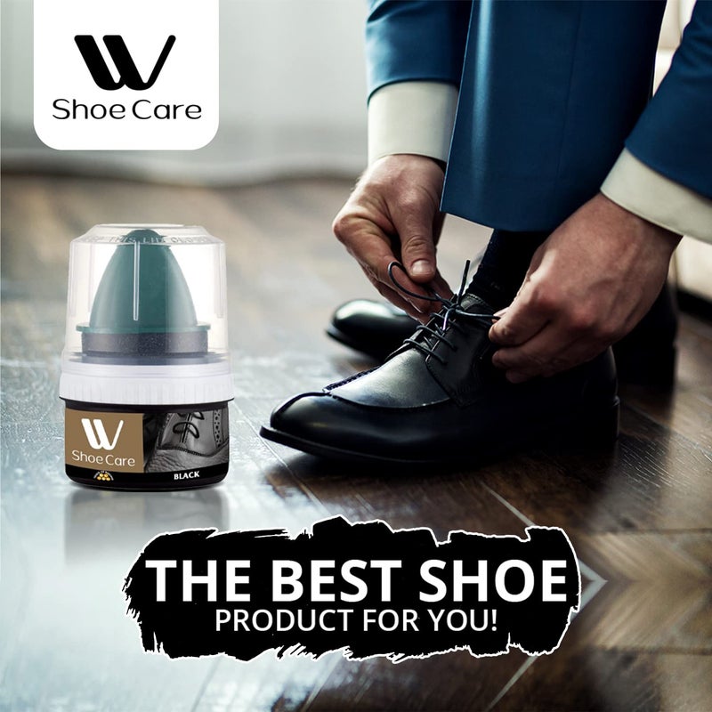WBM W Shoe Care Shoe Cream with Sponge Applicator, Protects Leather from Scuffs and Scratches, Best for All Kind of Leather Surfaces, Professional Shine with Black, Brown & Neutral - Image 2